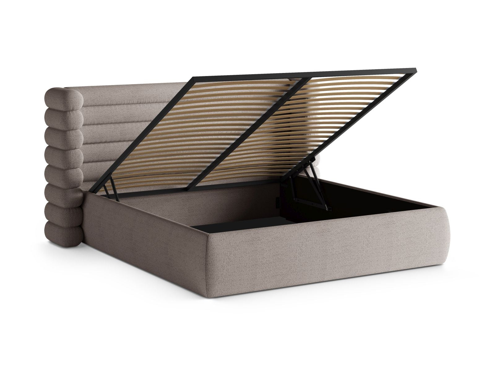 Modernes Mount Bett in Warm Grey, 180 cm, mit praktischem Stauraum und geschmackvollem Kopfteil für ein stilvolles Schlafzimmer.