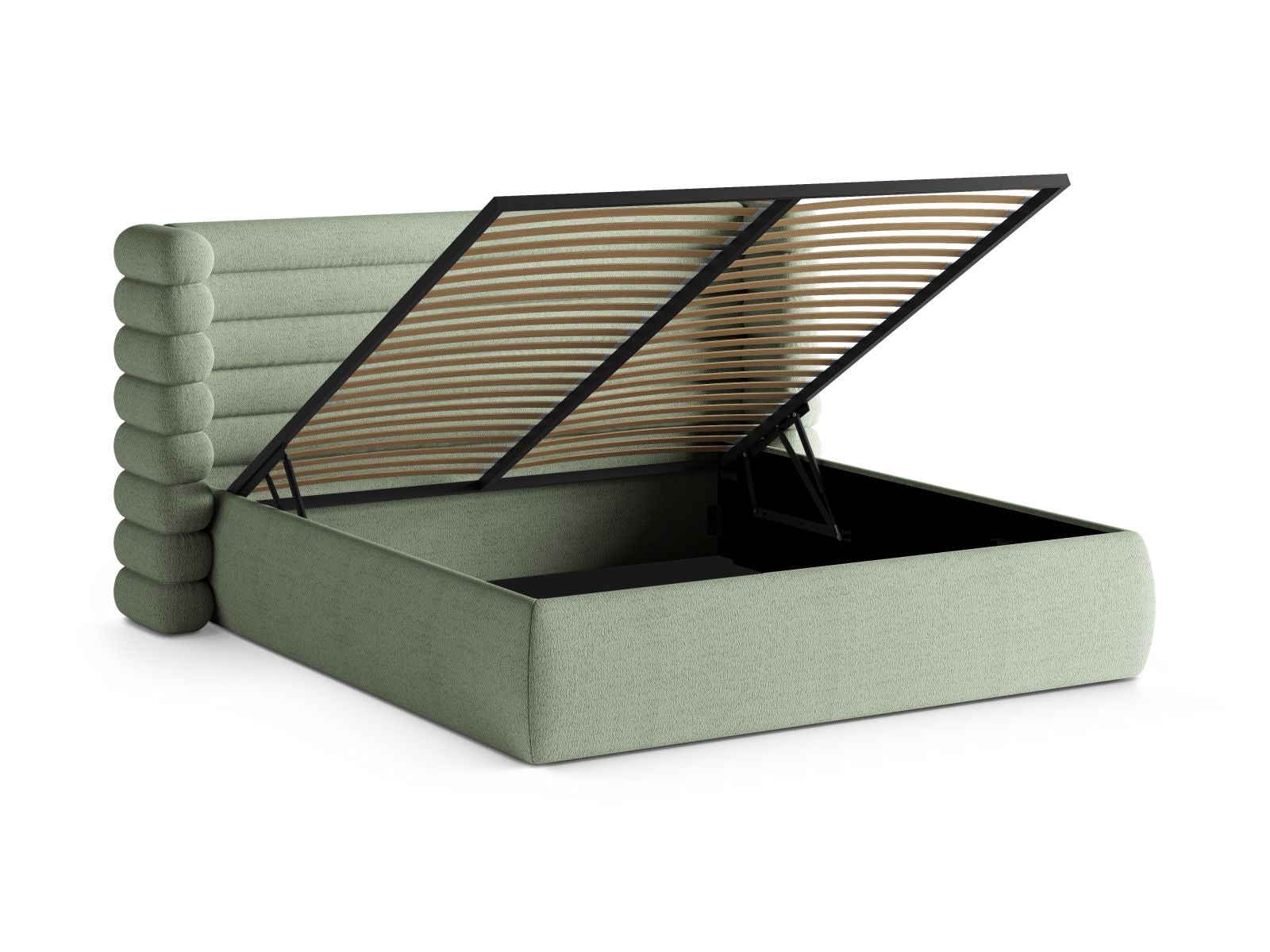 Elegantes Mount Bett mit 180 cm Breite, bietet cleveren Stauraum und ein stilvolles Kopfteil in Mint-CORAL, perfekt für moderne Schlafzimmer.