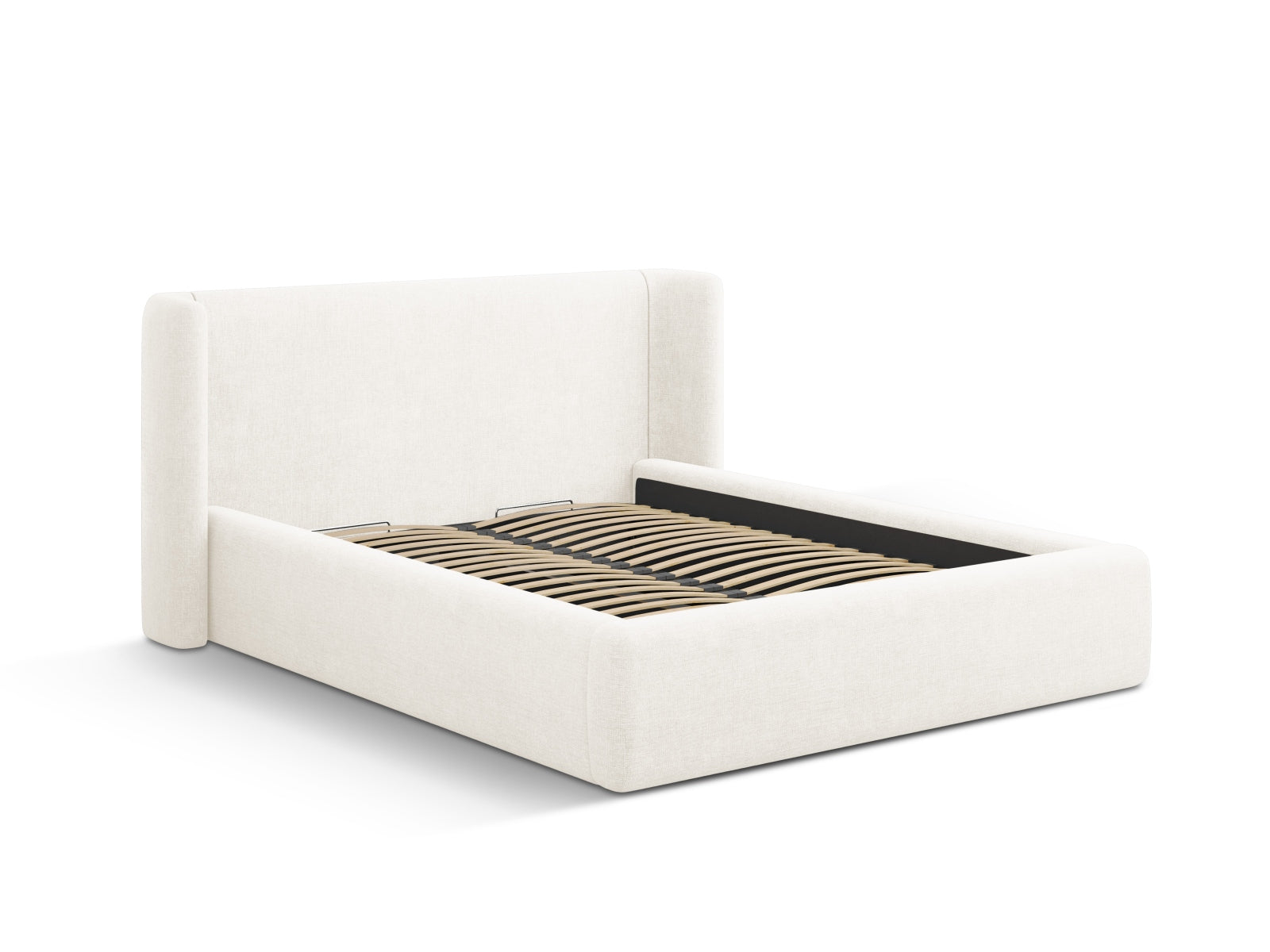Entdecken Sie das stilvolle Jolene Bett von Micadoni: Mit integriertem Stauraum und modernem Headboard für ein elegantes Schlafzimmer-Design!