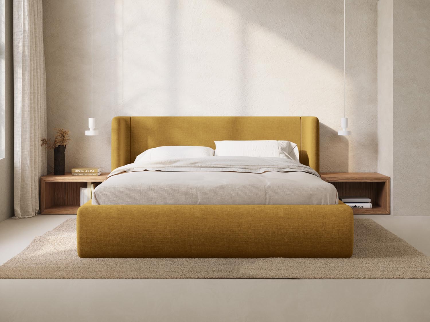 Entdecken Sie das stilvolle Jolene Bett von Micadoni: Mit integriertem Stauraum und modernem Headboard für ein elegantes Schlafzimmer-Design!