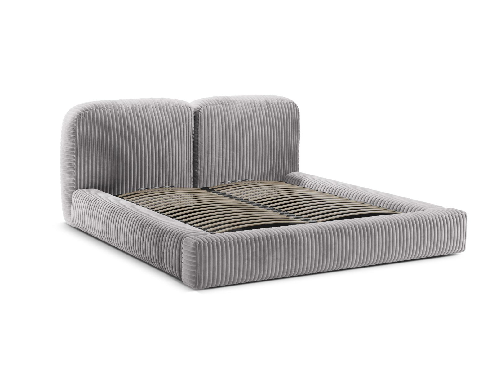 Elegantes Martina Bett in Light Grey-Tilia, 180 cm breit, mit praktischem Stauraum und stilvollem Kopfteil für ein modernes Schlafzimmer.