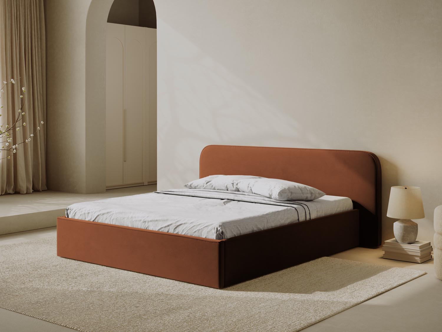 Erleben Sie das elegante Elizabeth Velour Bett von Micadoni. Mit praktischem Stauraum und stilvollem Headboard – perfekt für Ihr modernes Schlafzimmer!
