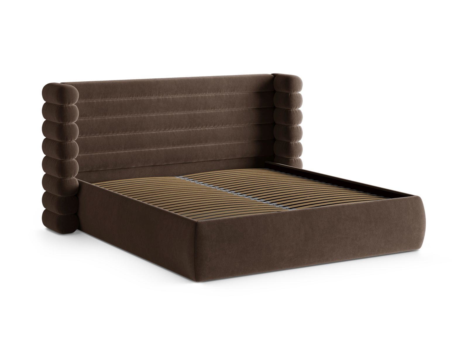 Elegantes Mount Bett mit 180 cm Breite, cleverem Stauraum und stilvollem Kopfteil in Chocolate-Salvador, ideal für moderne Schlafzimmer.