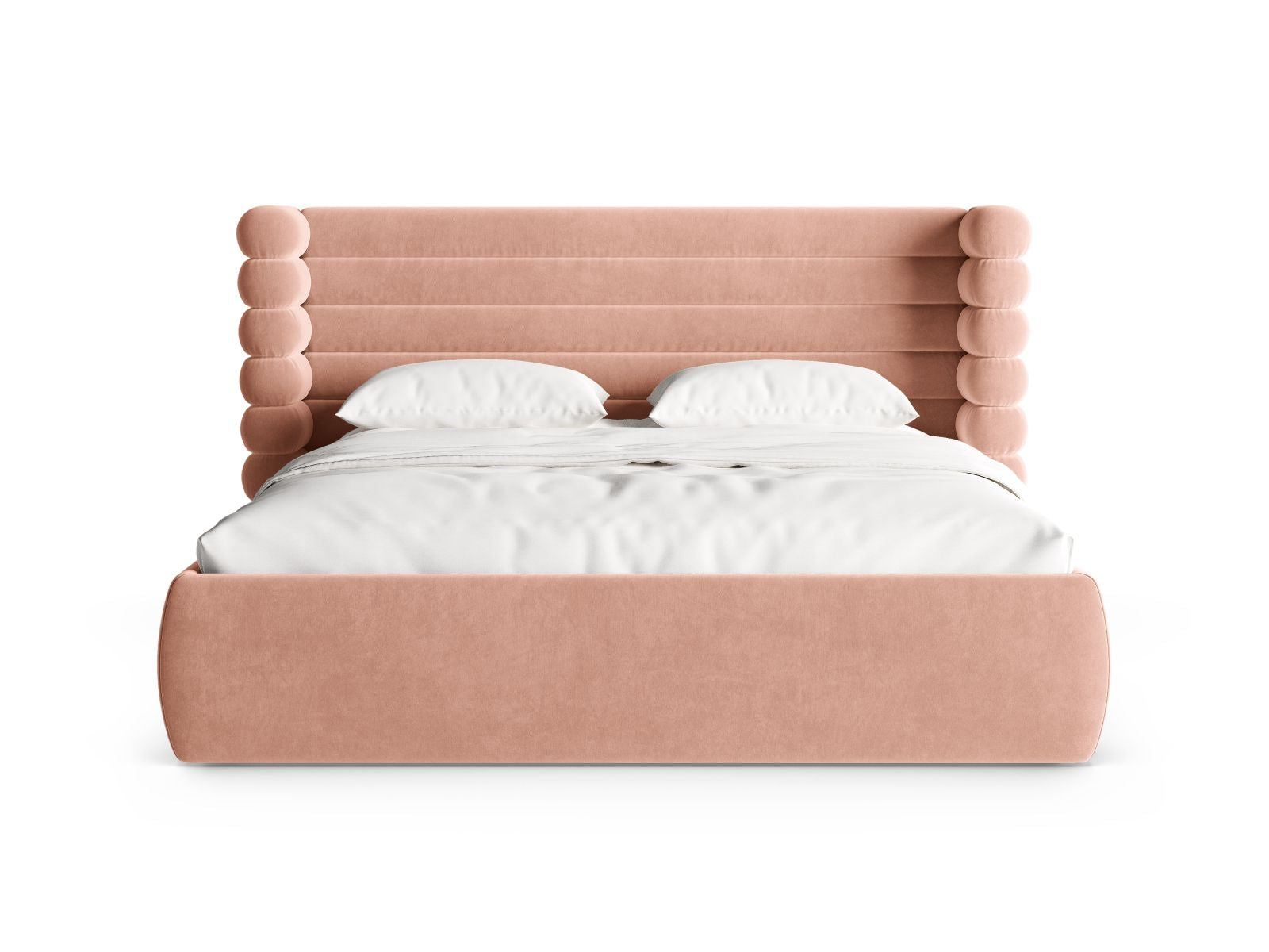 Stylisches Mount Bett mit 180 cm Breite, Stauraum und elegantem Kopfteil in Pink-Salvador, ideal für modernes Wohnen.