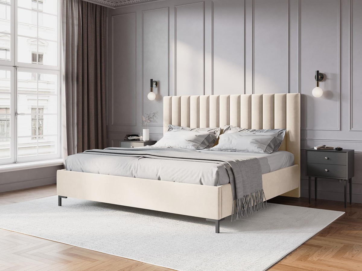 Allison Bett mit Stauraum und Headboard 180cm in Light Beige-Bluvel präsentiert im Onlineshop von KAQTU Design AG. Bett ist von Micadoni