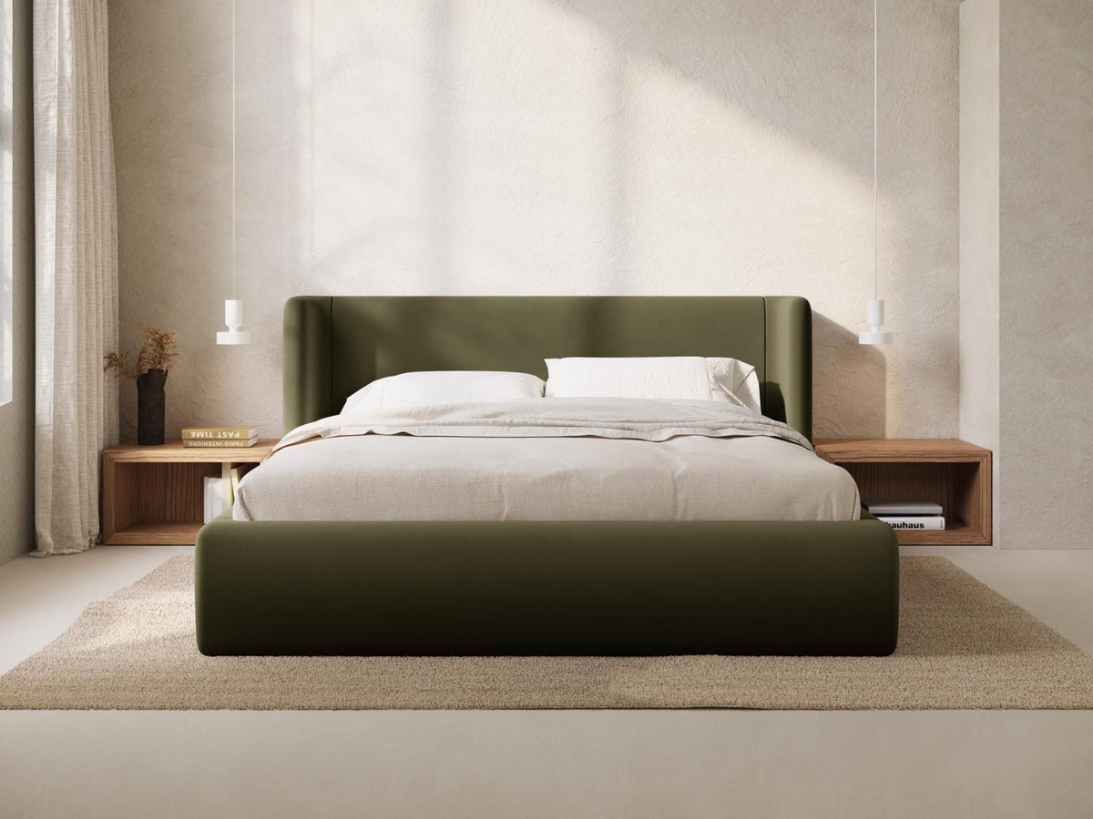 Jolene Bett mit Stauraum und Headboard 180cm in Green-Bluvel präsentiert im Onlineshop von KAQTU Design AG. Bett ist von Micadoni