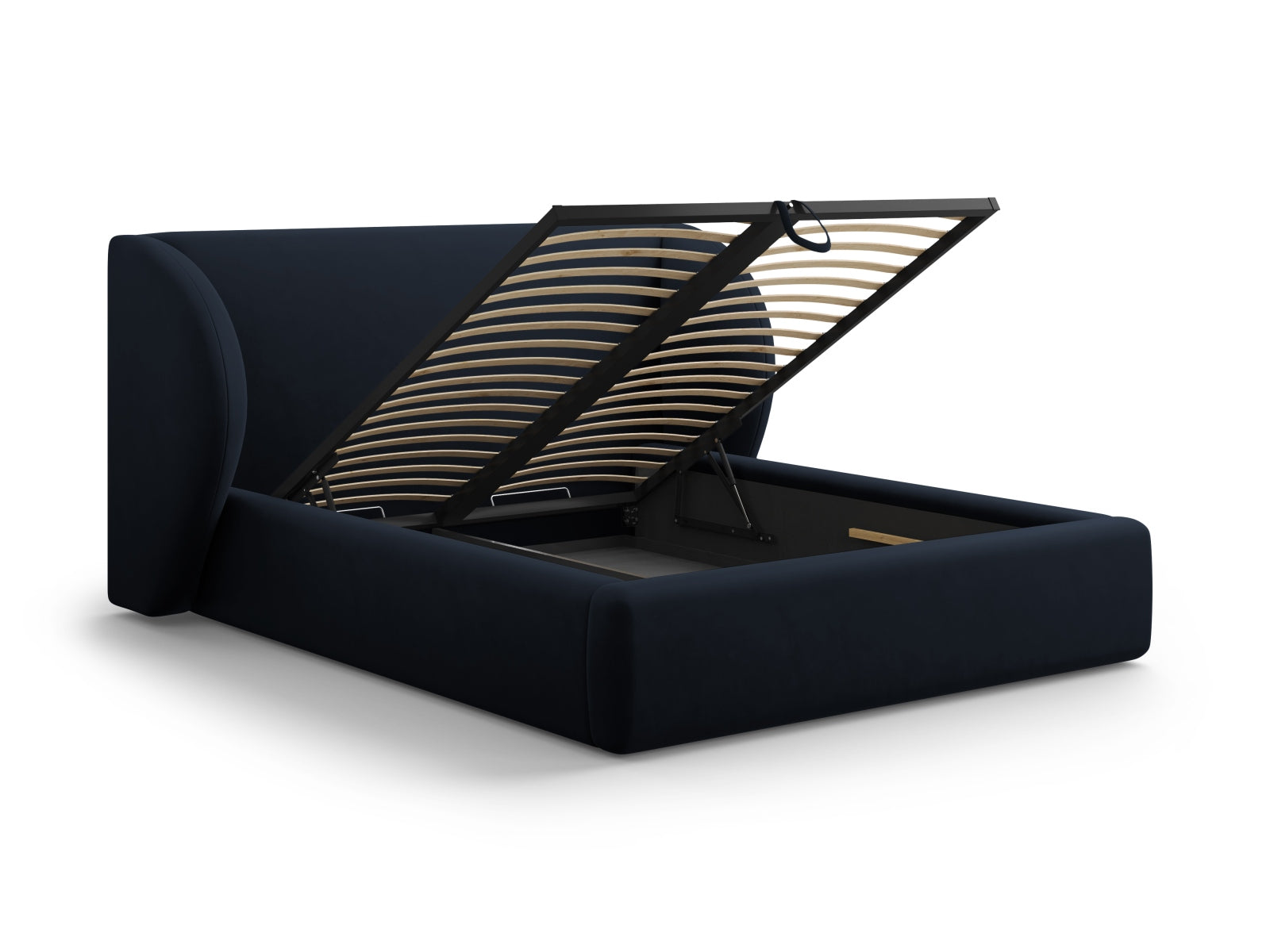 Miley Velour Bett mit Stauraum und Headboard  227cm in Dark Blue präsentiert im Onlineshop von KAQTU Design AG. Bett ist von Micadoni