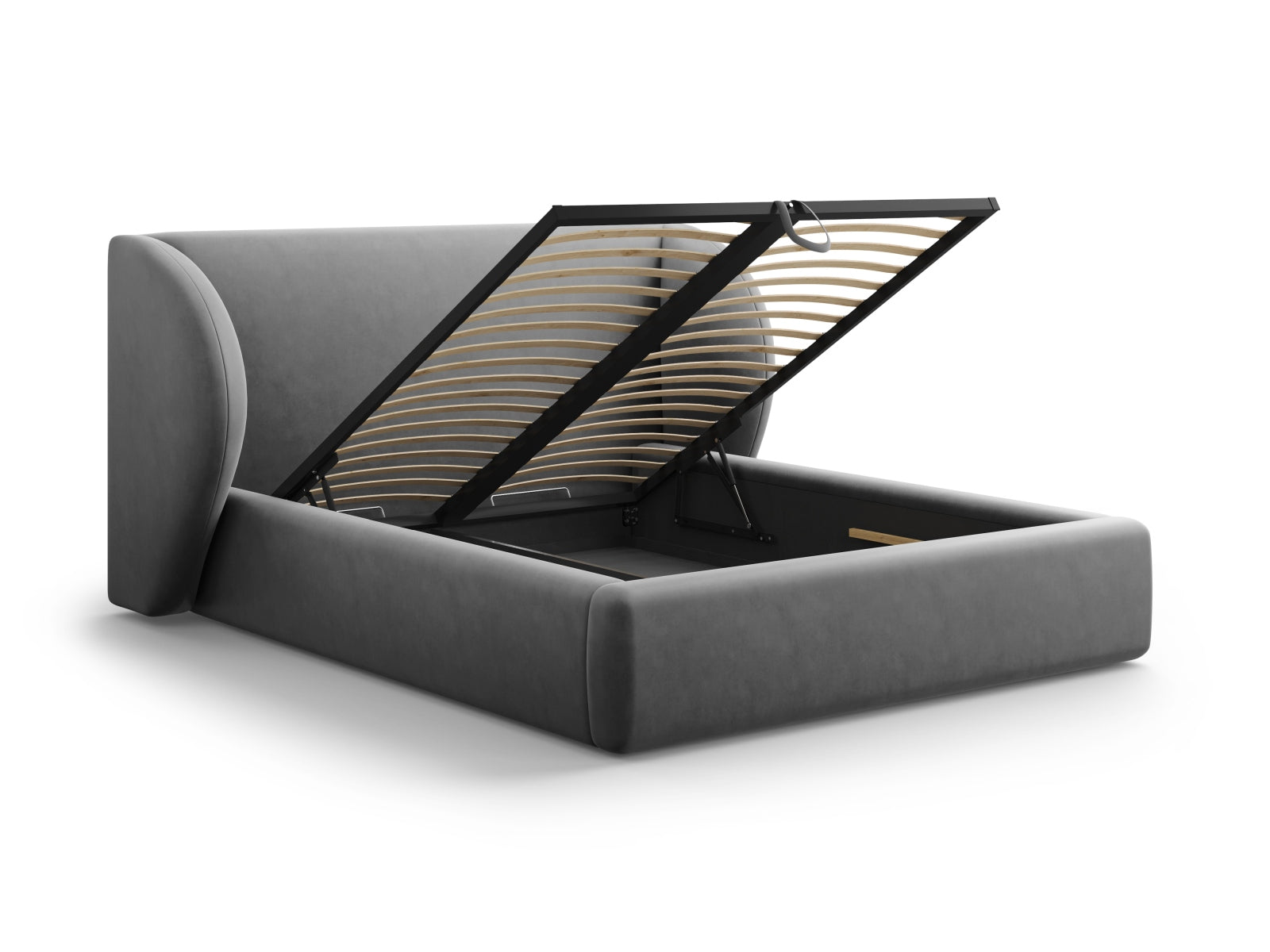 Miley Velour Bett mit Stauraum und Headboard  227cm in Grey präsentiert im Onlineshop von KAQTU Design AG. Bett ist von Micadoni