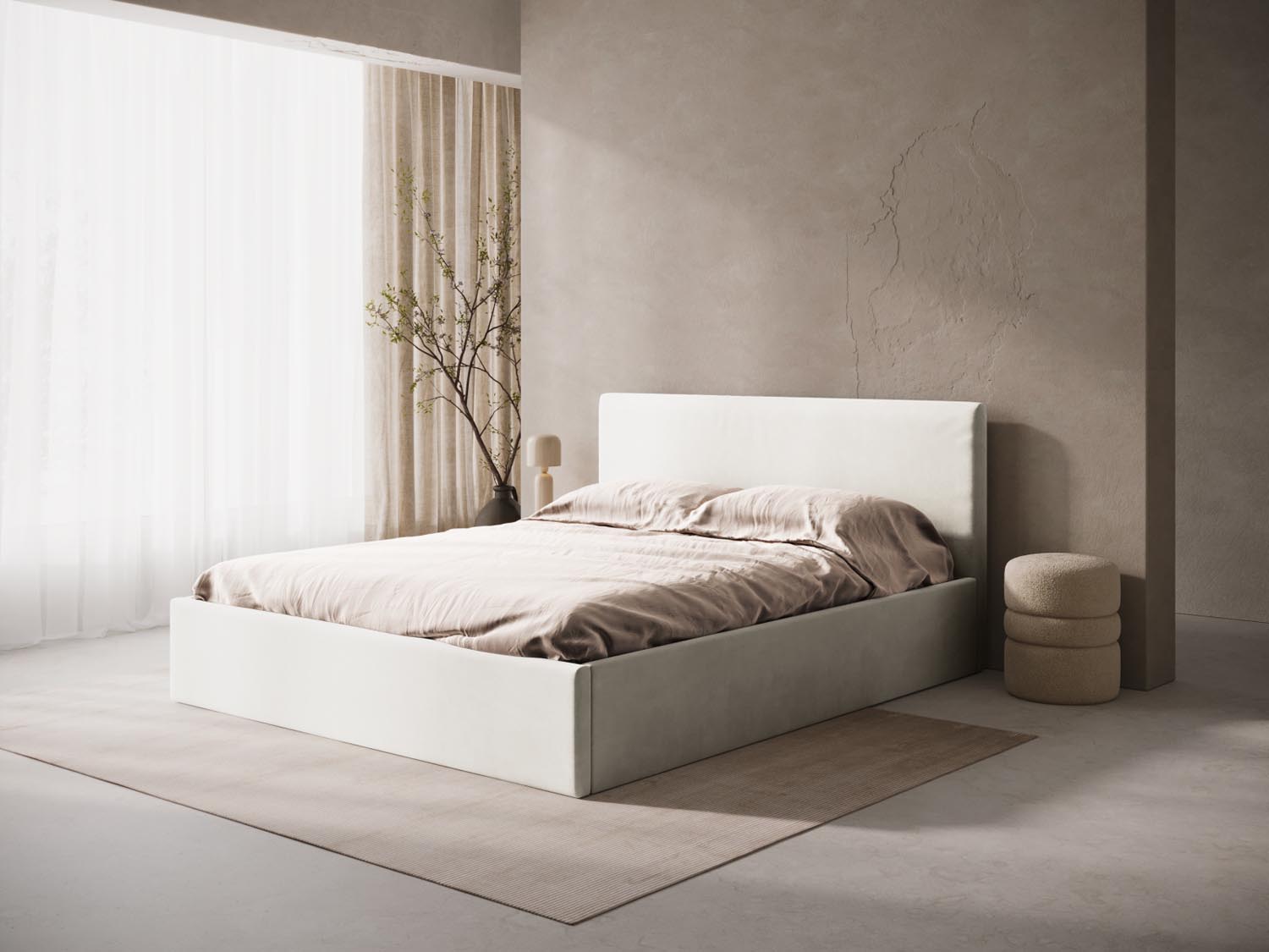 Susan Velour Bett mit Stauraum  in Dark Beige präsentiert im Onlineshop von KAQTU Design AG. Bett ist von Micadoni