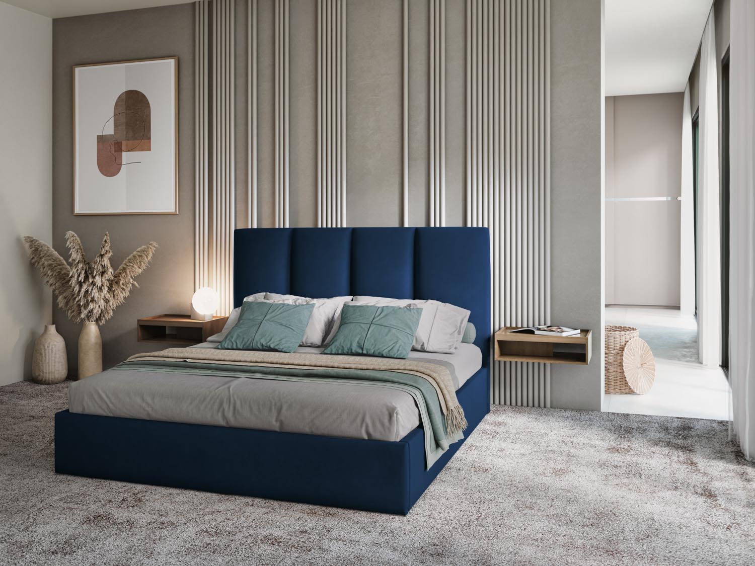 Pyla Velour Bett mit Stauraum und Headboard  in Royal Blue präsentiert im Onlineshop von KAQTU Design AG. Bett ist von Micadoni