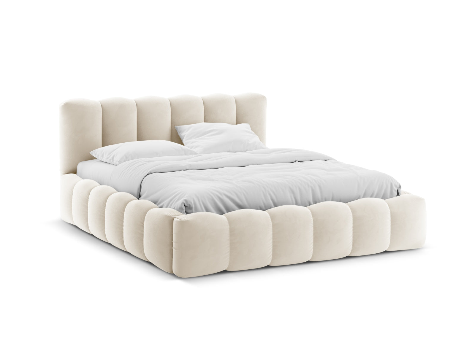 Lupine Velour Bett mit Stauraum und Headboard  206cm in Beige präsentiert im Onlineshop von KAQTU Design AG. Bett ist von Micadoni