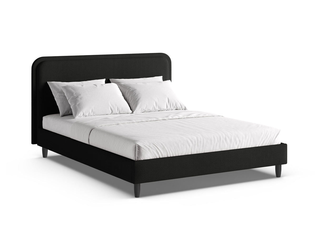 Aveline Bett mit gepolstertem Kopfteil, Stoffbezug Wind, Liegefläche 200 x 200 cm, schwarze Holzbeine, Farbe Ivory-Wind, von Micadoni