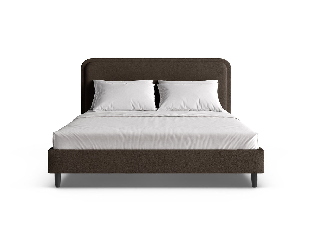 Aveline Bett mit gepolstertem Kopfteil, Stoffbezug Wind, Liegefläche 200 x 200 cm, schwarze Holzbeine, Farbe Ivory-Wind, von Micadoni