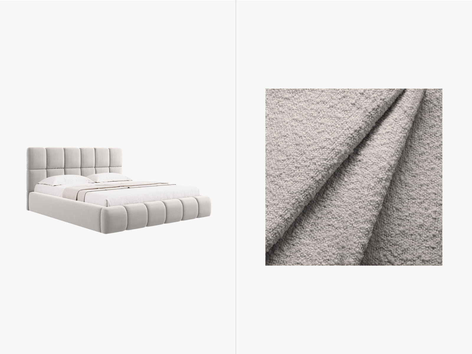 Bellis Boucle Bett mit Stauraum und Headboard 200cm in Light Grey-Baloo präsentiert im Onlineshop von KAQTU Design AG. Bett ist von Micadoni