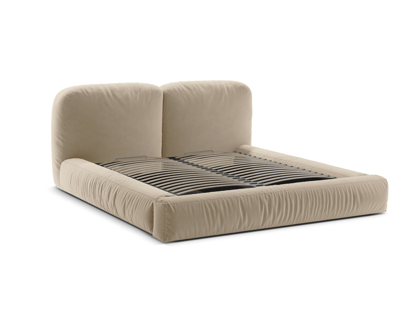 Elegantes Martina Bett mit praktischem Stauraum und stilvollem Kopfteil in hellem Beige, ideal für ein modernes Schlafzimmer.