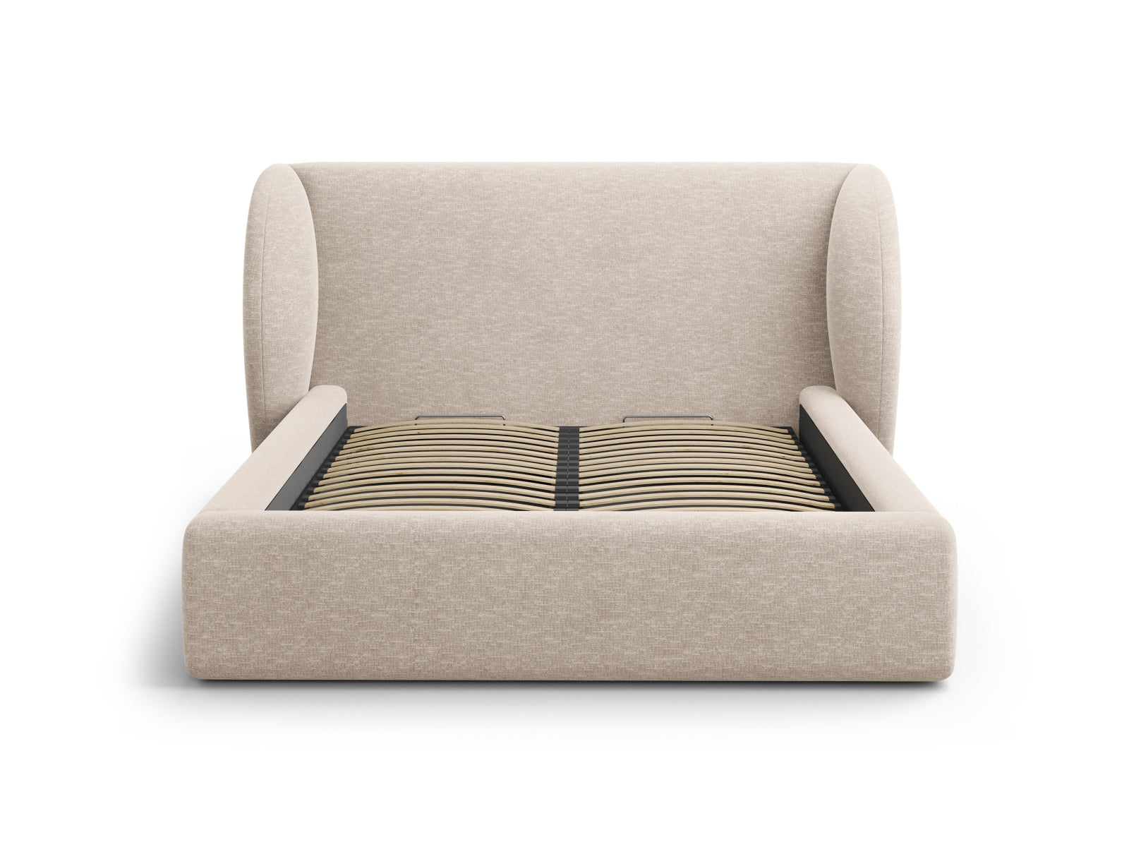Modernes Miley Bett mit großzügigem Stauraum und geschmackvollem Kopfteil in Beige-Haga, perfekt für stilvolle Schlafzimmer.