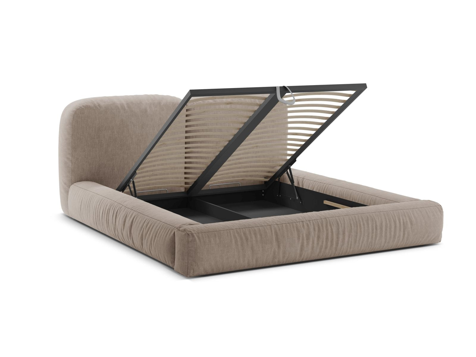 Modernes Martina Bett in Dunkelbeige, 200 cm breit, mit praktischem Stauraum und ansprechendem Kopfteil für stilvolle Schlafzimmergestaltung.