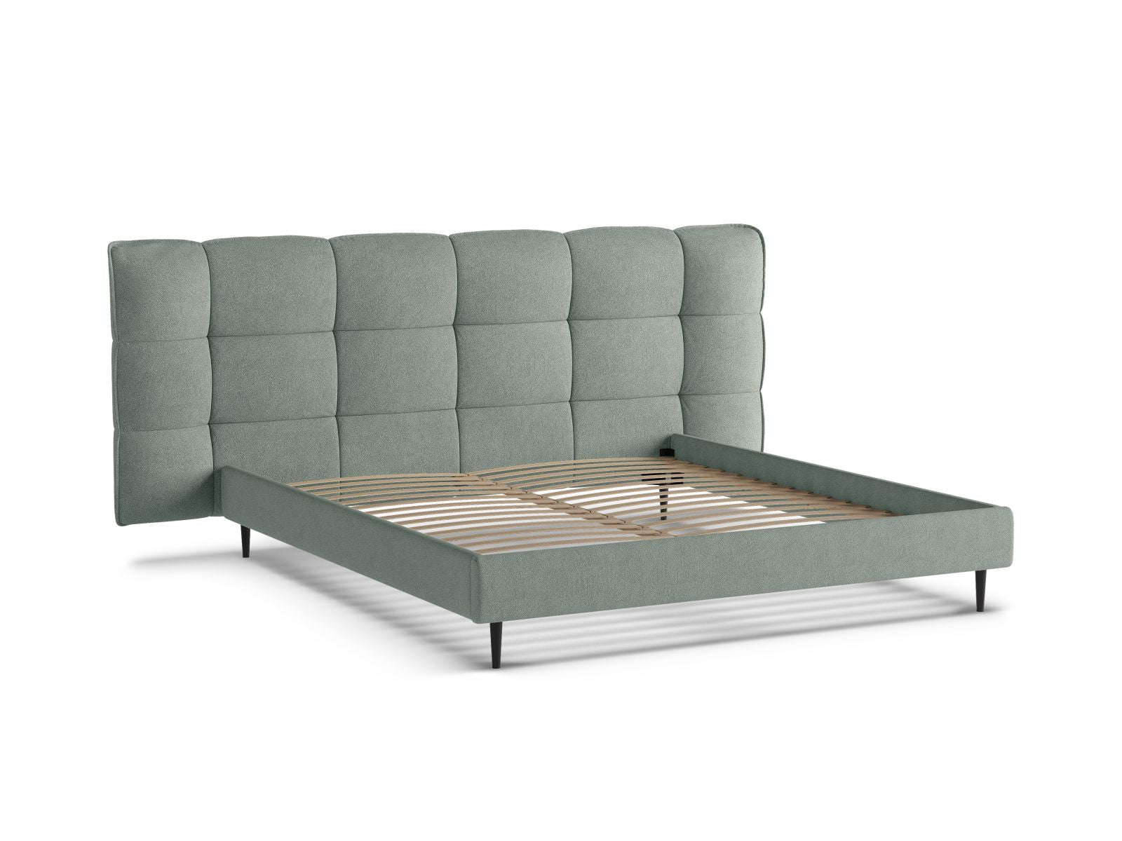 Modernes Eric Bett mit 200 cm Breite, ausgestattet mit praktischen Füßen und einem eleganten Kopfteil, ideal für stilvolle Schlafzimmer.
