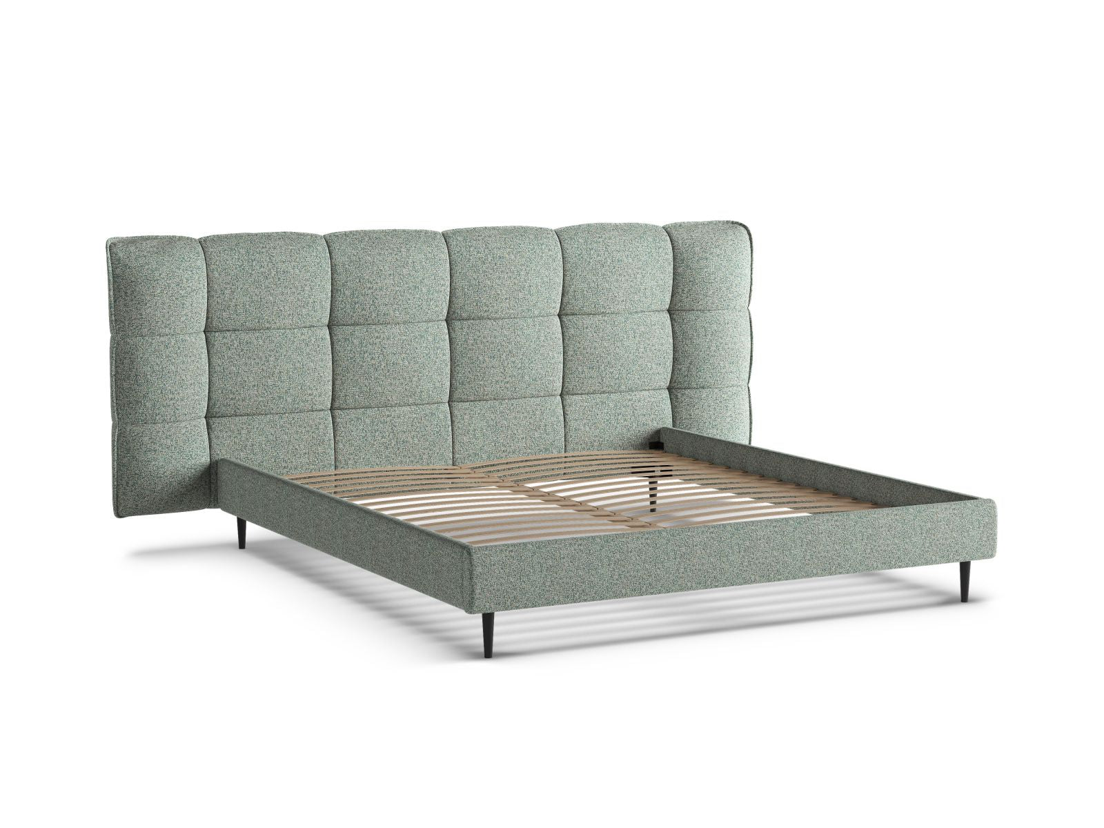 Stylisches Eric Bett mit 200 cm Breite, ausgestattet mit funktionalen Füßen und praktischem Stauraum, perfekt für zeitgemäße Schlafzimmer.