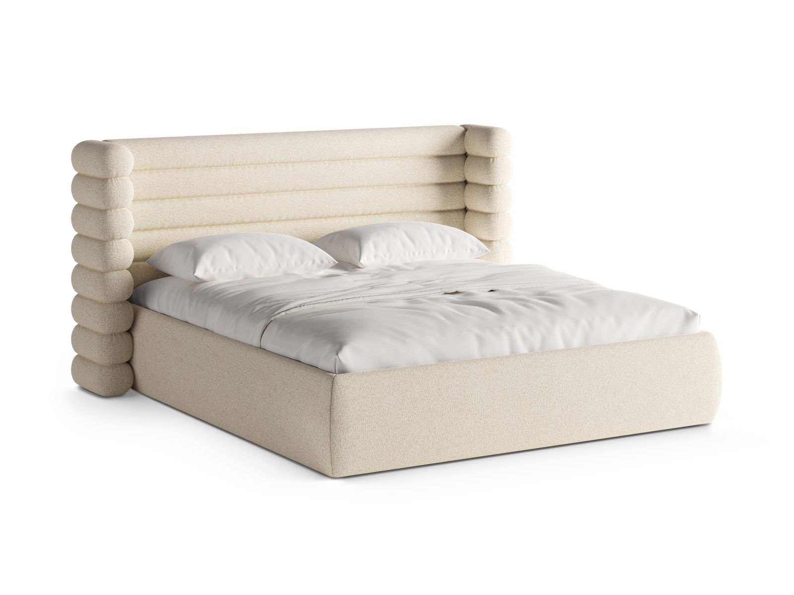 Mount Bett mit Stauraum mit Kopfteil 200cm in Light Beige Melange-Puente präsentiert im Onlineshop von KAQTU Design AG. Bett ist von Micadoni