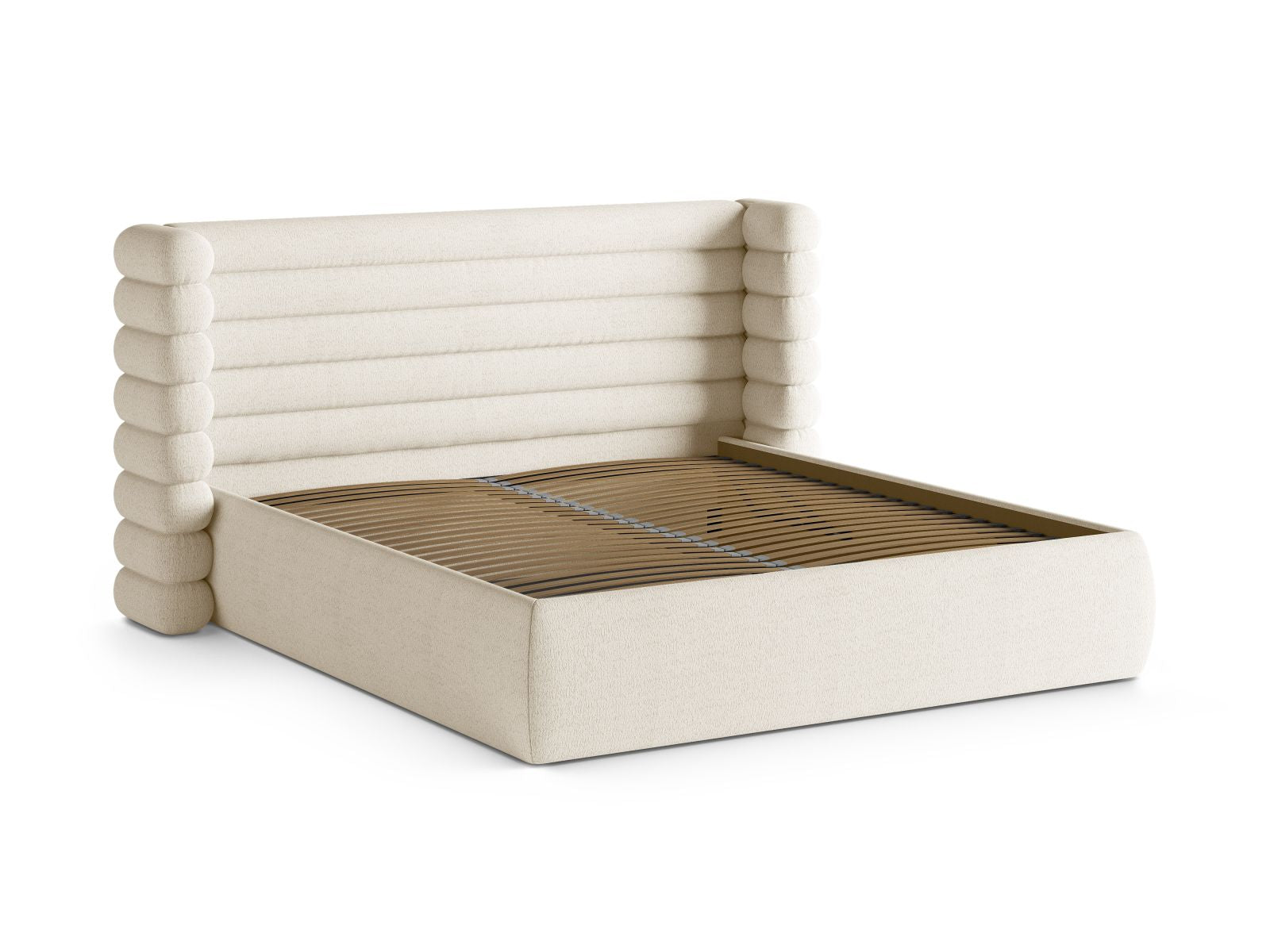 Elegantes Mount Bett mit praktischem Stauraum und stilvollem Kopfteil in Ivory-CORAL, ideal für ein modernes Schlafzimmer.