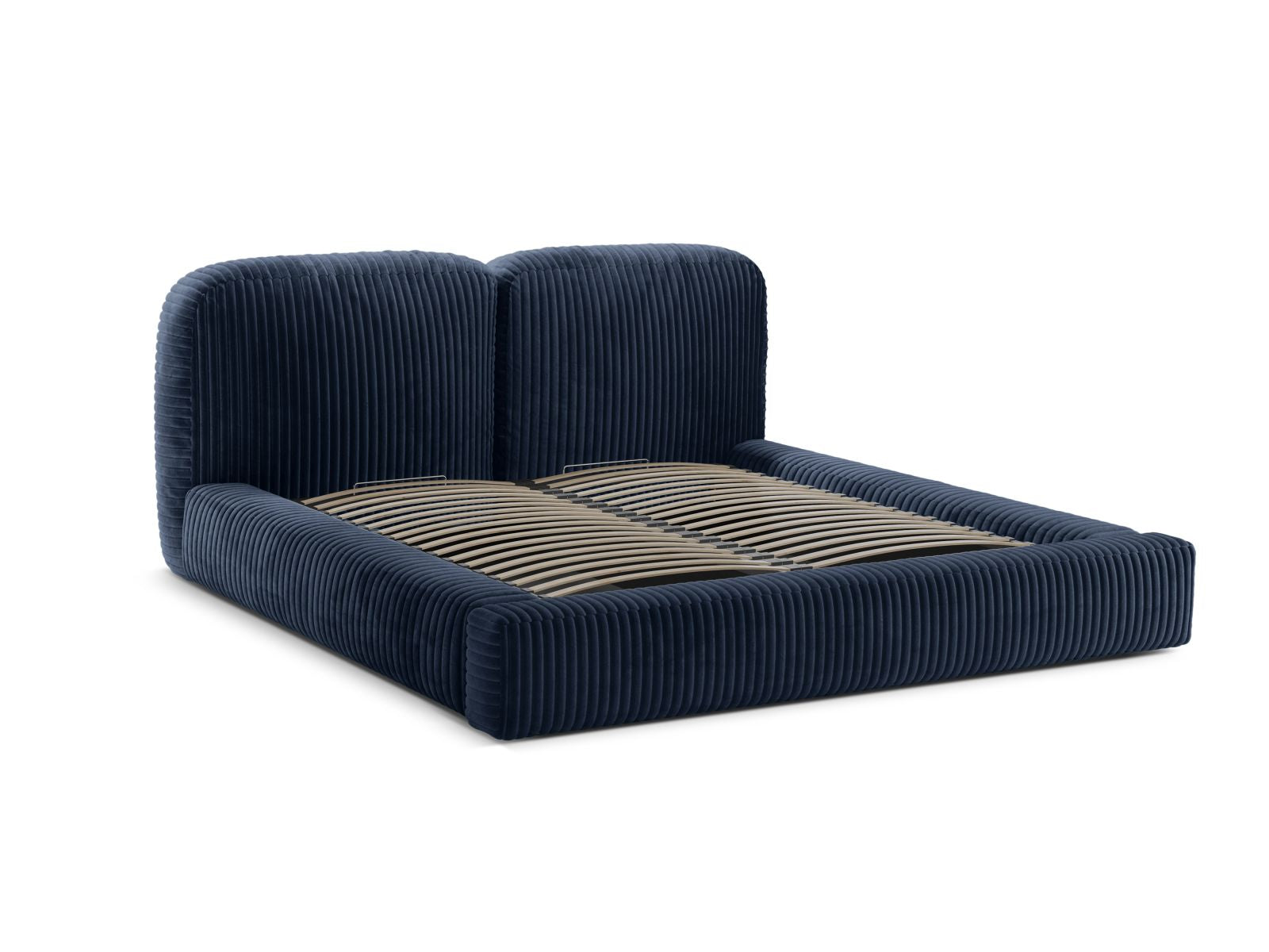 Elegantes Martina Bett in Blau mit großzügigem Stauraum und modernem Kopfteil, ideal für stilvolle Schlafzimmer.