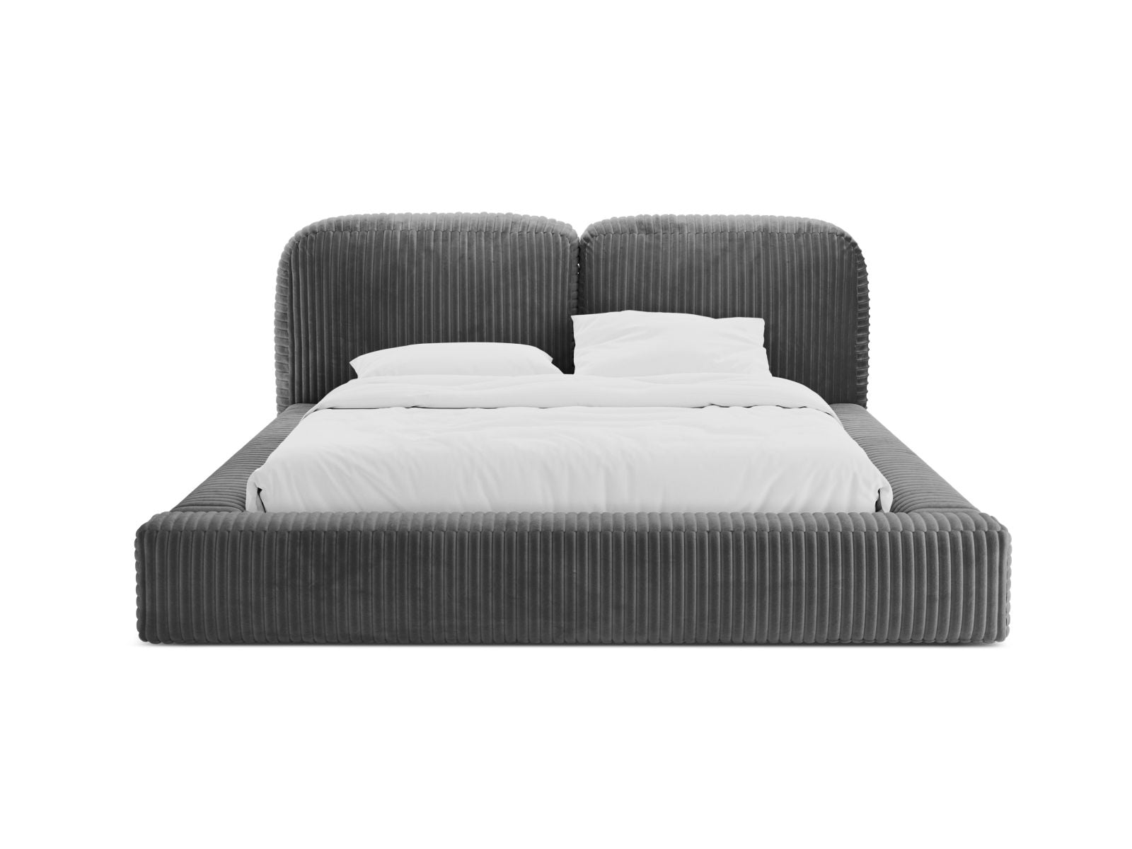 Elegantes Martina Bett mit praktischem Stauraum und stilvollem Kopfteil in Grau, ideal für moderne Schlafzimmer. Von Micadoni.