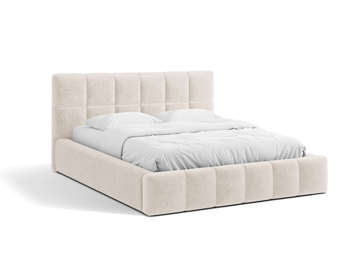 Bellis Ablagebett mit Kopfteil von Micadoni in Gelb, Bezug aus Bluvel-Stoff, schwarze Kunststoffbeine, gepolstertes Kopfteil mit Ziernähten.