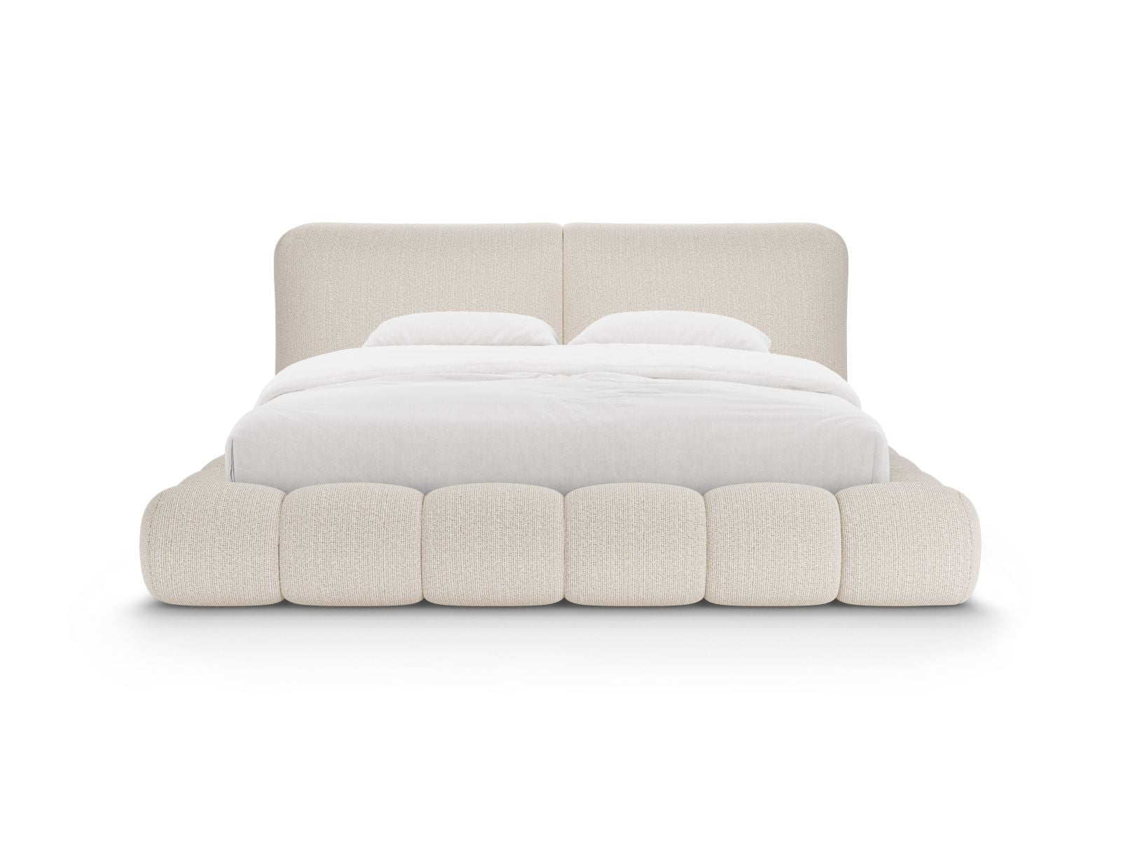 Elegantes Solange Bett mit 200 cm Kopfteil und praktischem Stauraum in sanftem Light Beige, ideal für stilvolle Schlafzimmer.