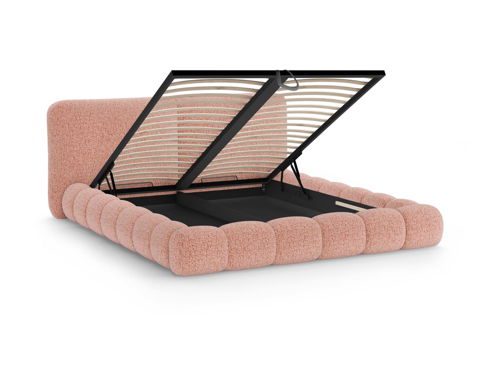 Modernes Solange Bett mit 200 cm hohem Kopfteil und integriertem Stauraum, perfekt für funktionale und stilvolle Schlafzimmer.