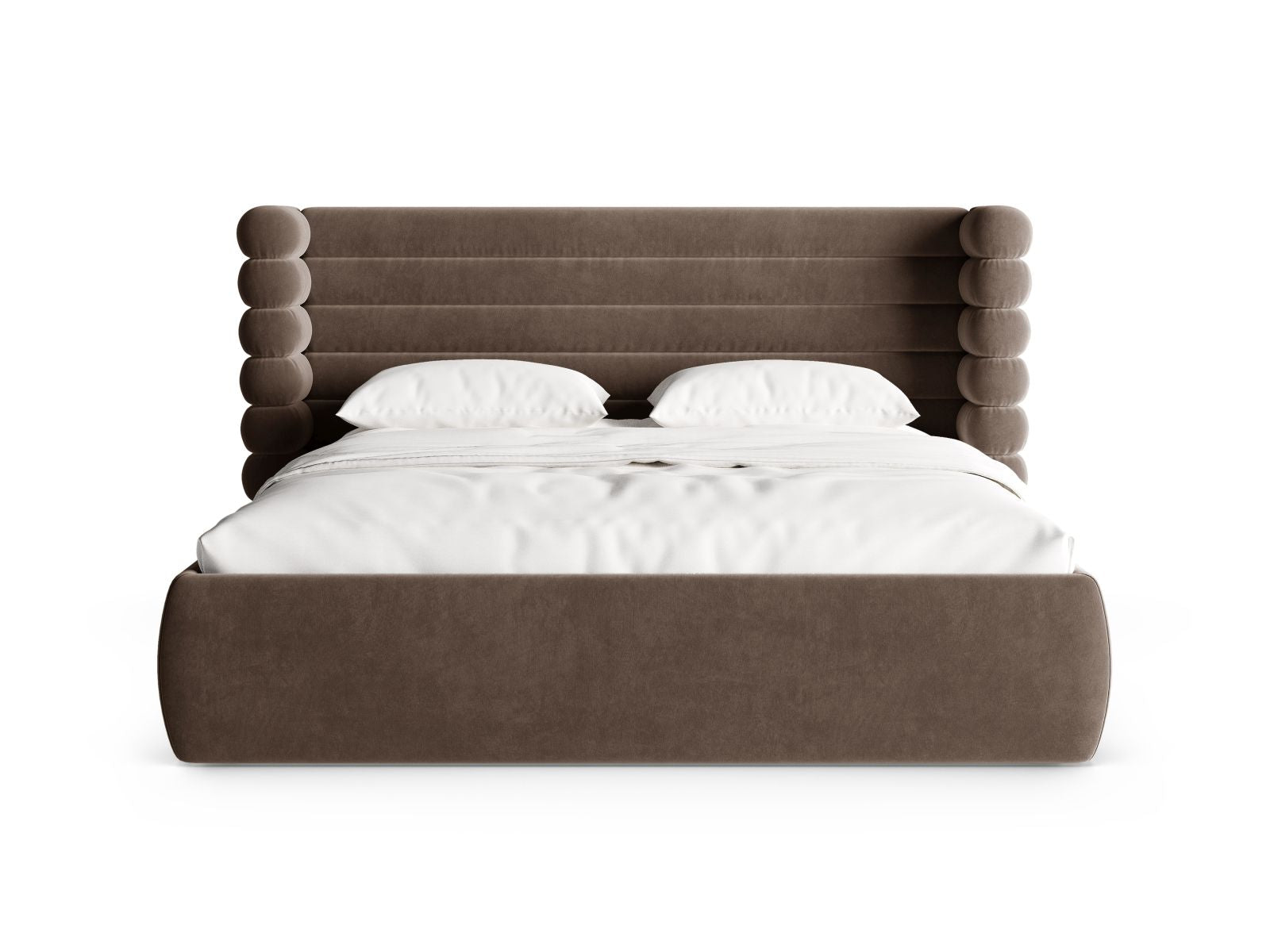 Elegantes Mount Bett mit 200 cm Breite, Stauraum und stilvollem Kopfteil in Chocolate-Salvador, ideal für modernes Wohnen.