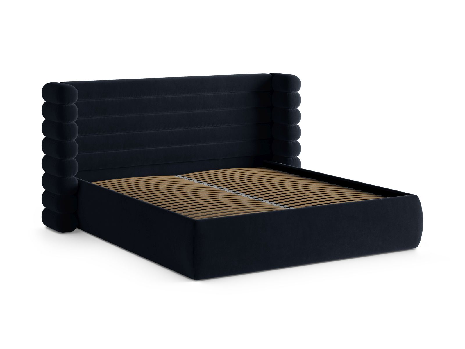 Elegantes Mount Bett in Royal Blue mit großzügigem Stauraum und stilvollem Kopfteil, ideal für ein modernes Schlafzimmer von Micadoni.