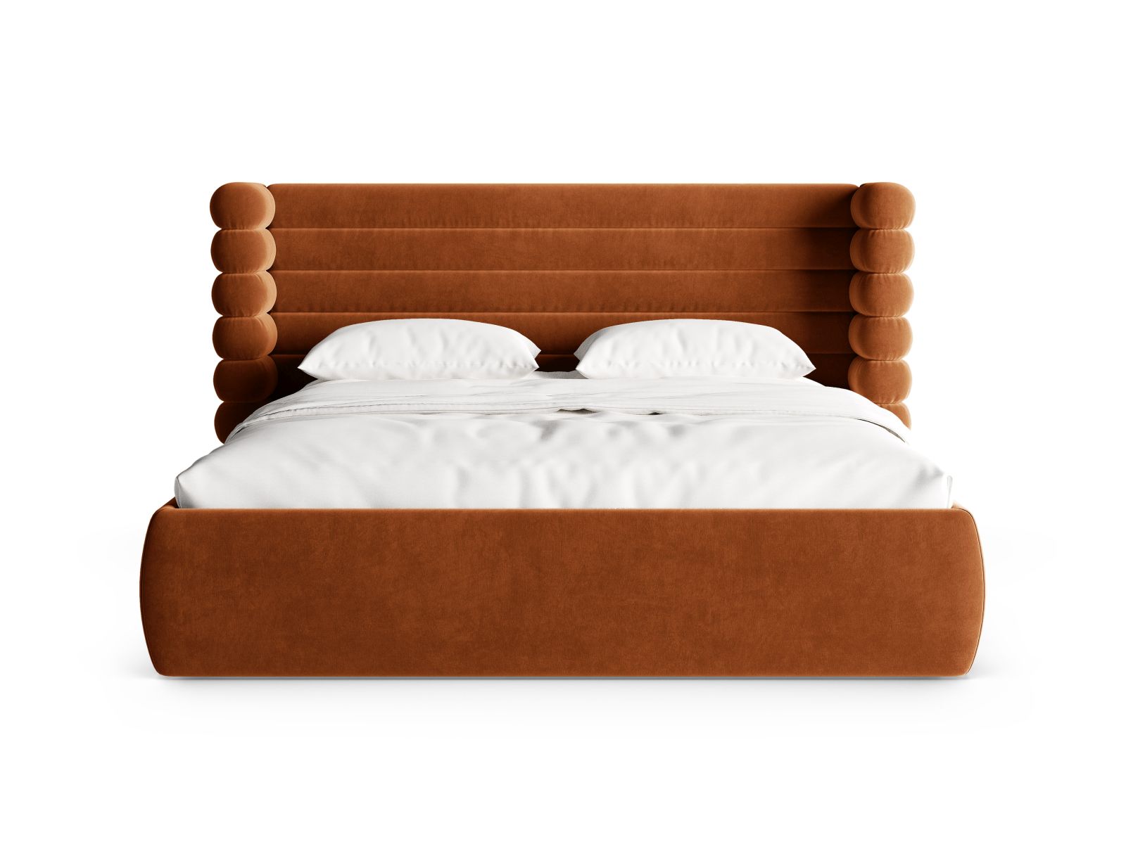 Elegantes Mount Bett mit Stauraum und Kopfteil in Terracotta-Salvador, ideal für stilvolle Schlafzimmergestaltung.