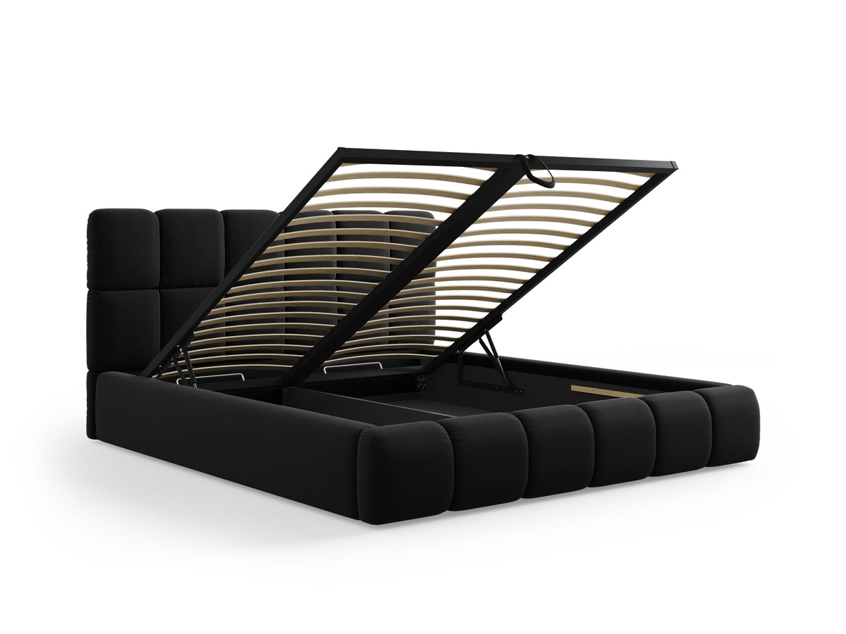 Bellis Bett mit Stauraum und Headboard 200cm in Black-Bluvel präsentiert im Onlineshop von KAQTU Design AG. Bett ist von Micadoni