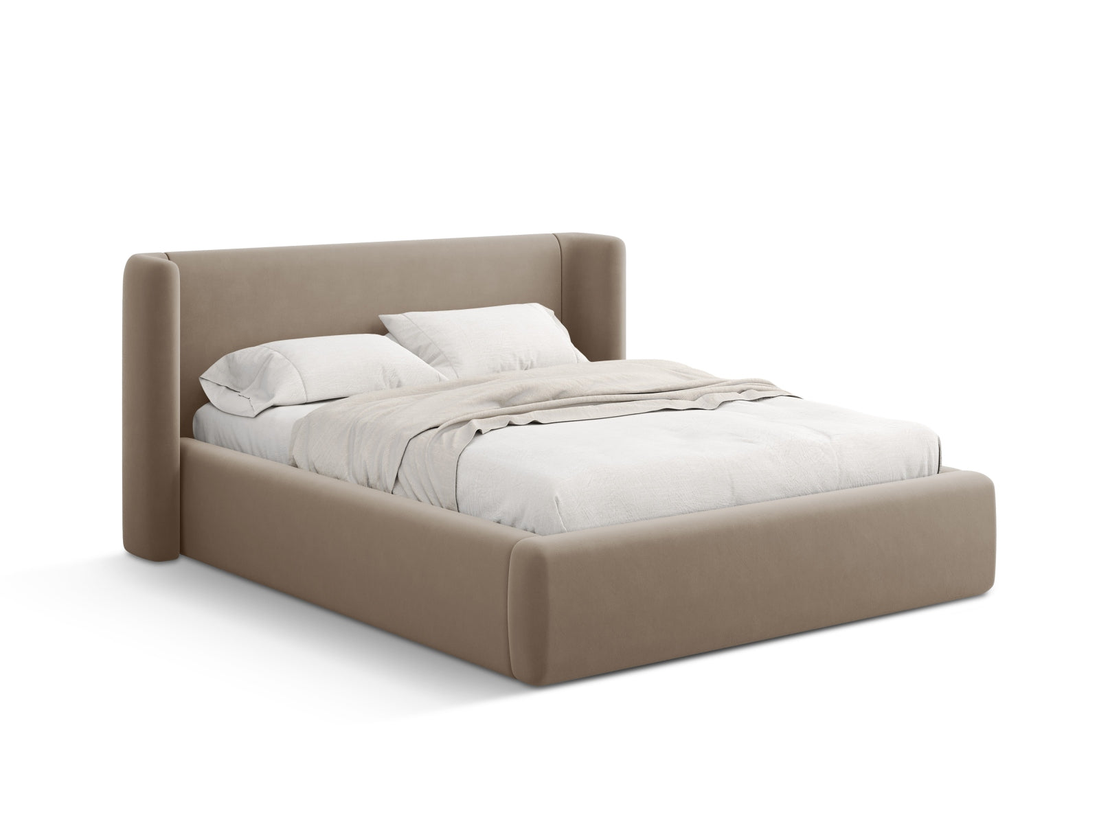 Jolene Velour Bett mit Stauraum und Headboard  in Cappuccino präsentiert im Onlineshop von KAQTU Design AG. Bett ist von Micadoni