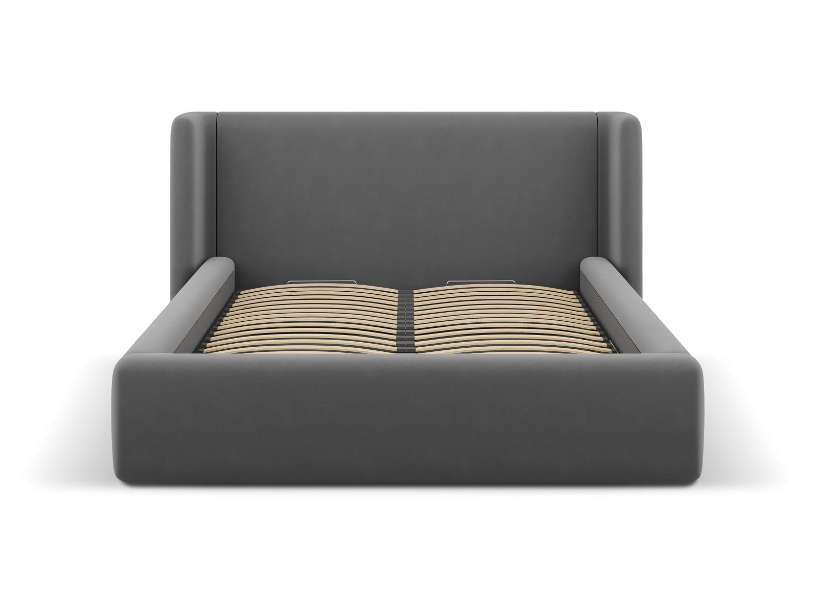 Jolene Velour Bett mit Stauraum und Headboard  in Grey präsentiert im Onlineshop von KAQTU Design AG. Bett ist von Micadoni