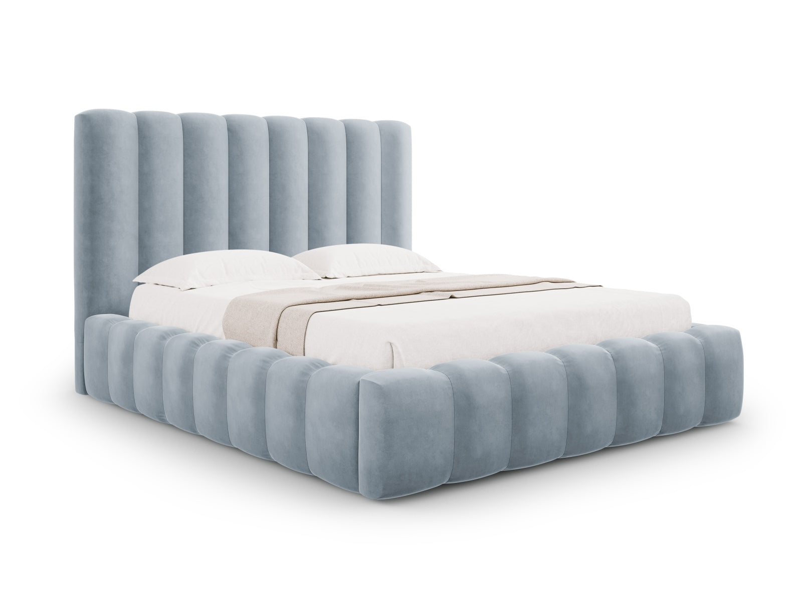 Kelp Velour Bett mit Stauraum und Headboard  in Light Blue präsentiert im Onlineshop von KAQTU Design AG. Bett ist von Micadoni