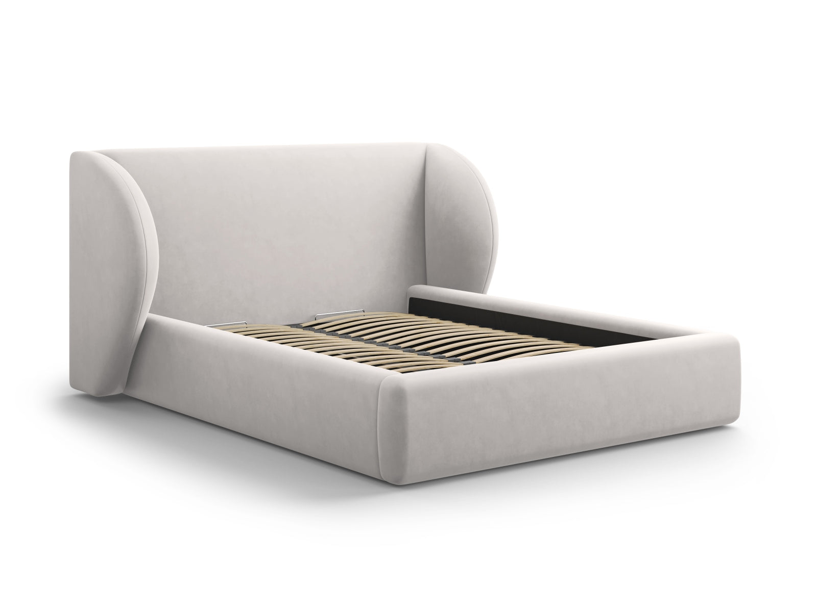 Miley Velour Bett mit Stauraum und Headboard 200cm in Silver-Bluvel präsentiert im Onlineshop von KAQTU Design AG. Bett ist von Micadoni