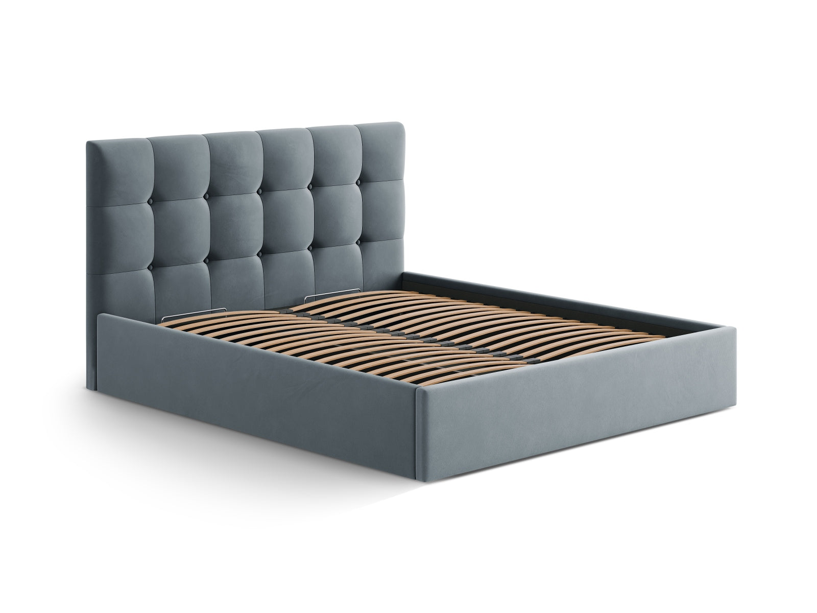 Susan Velour Bett mit Stauraum  in Light Blue präsentiert im Onlineshop von KAQTU Design AG. Bett ist von Micadoni