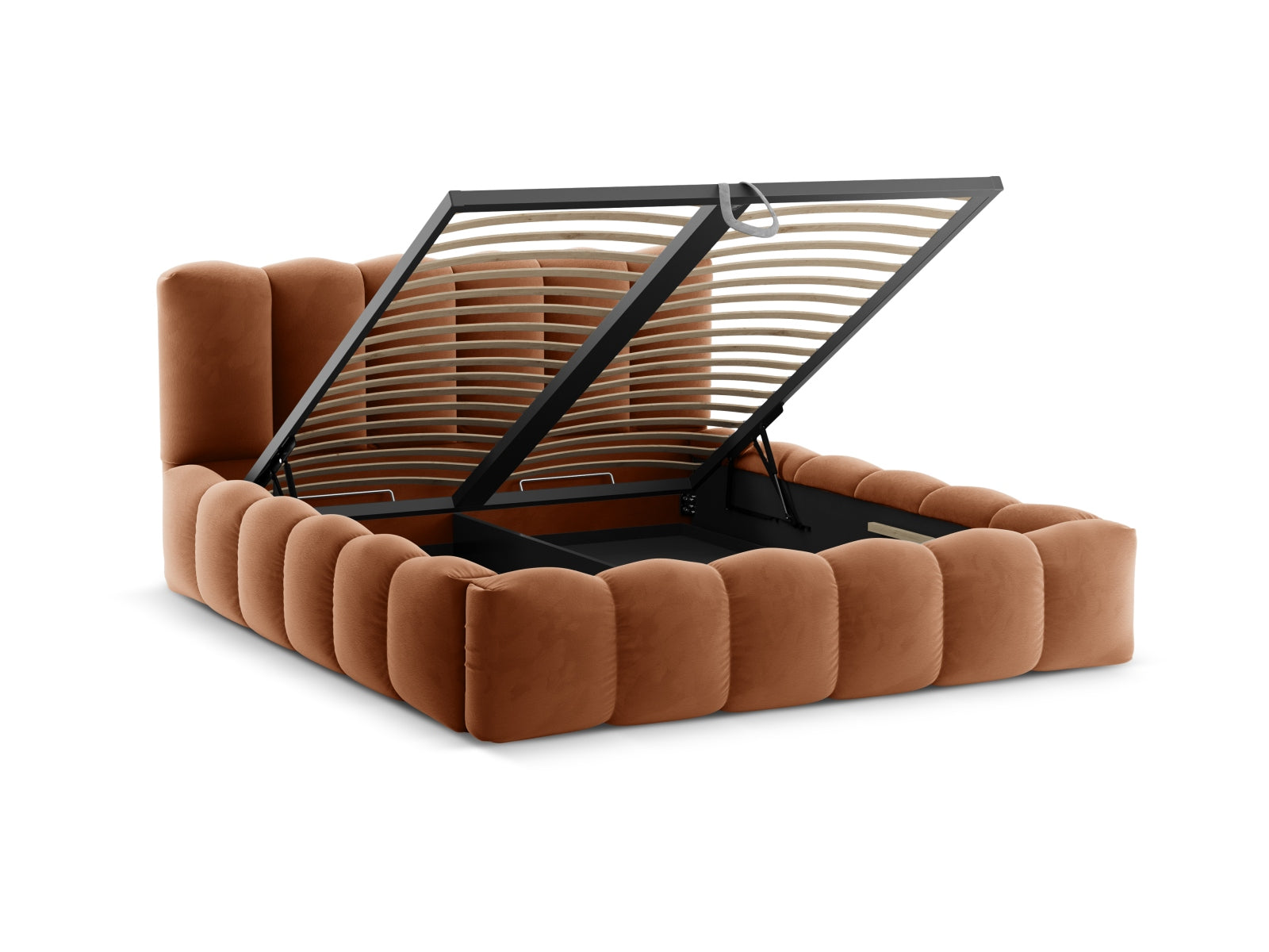 Entdecken Sie das stilvolle Lupine Velour Bett von Micadoni – mit elegantem Design, praktischem Stauraum und komfortablem Headboard für erholsame Nächte.