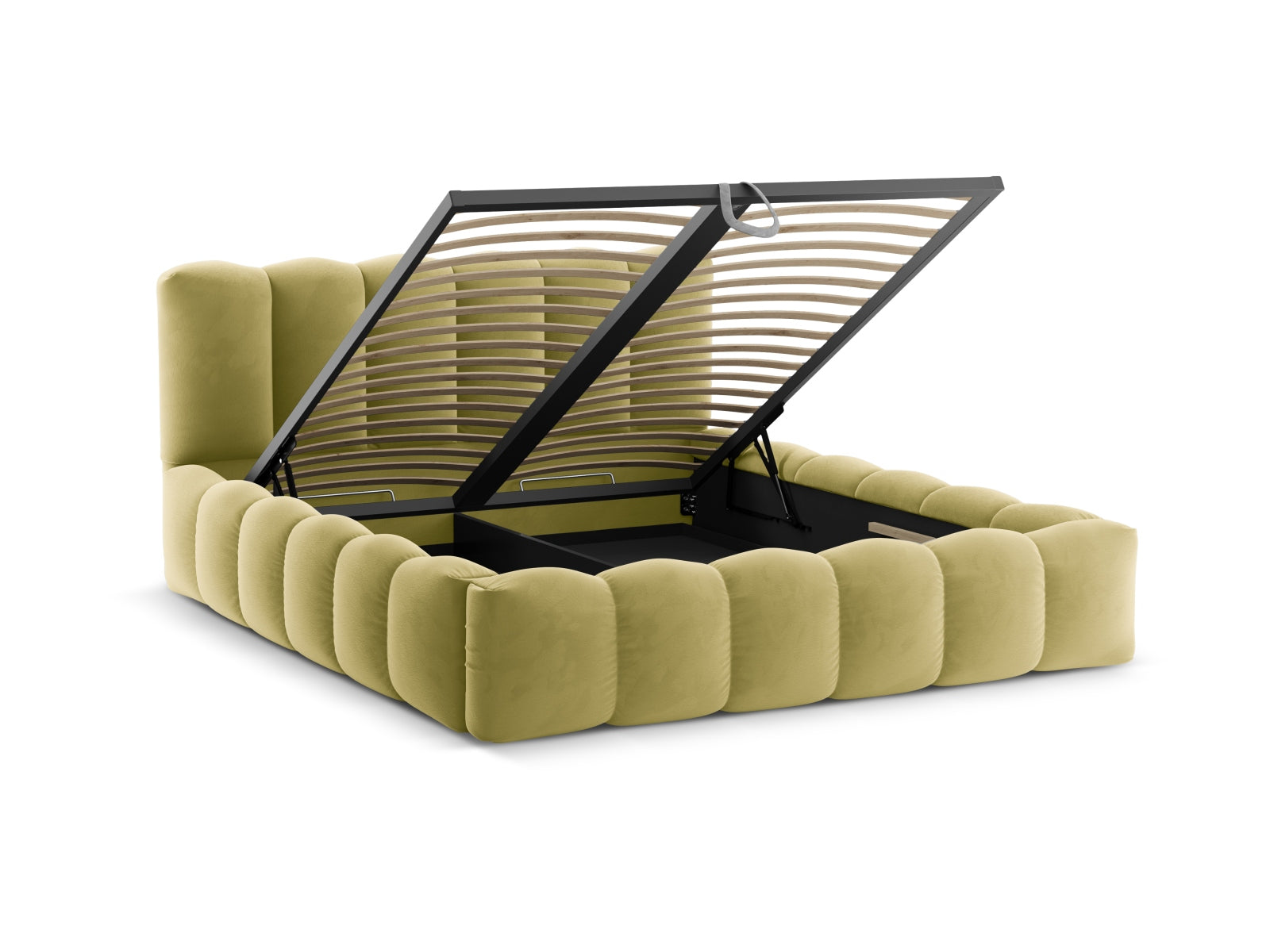 Entdecken Sie das stilvolle Lupine Velour Bett von Micadoni – mit elegantem Design, praktischem Stauraum und komfortablem Headboard für erholsame Nächte.