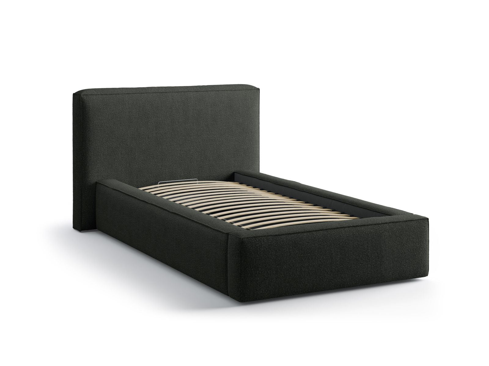Modernes Jodie Bett mit 90 cm Breite, elegantem Kopfteil und cleverem Stauraum, ideal für stilvolle Schlafzimmerlösungen.