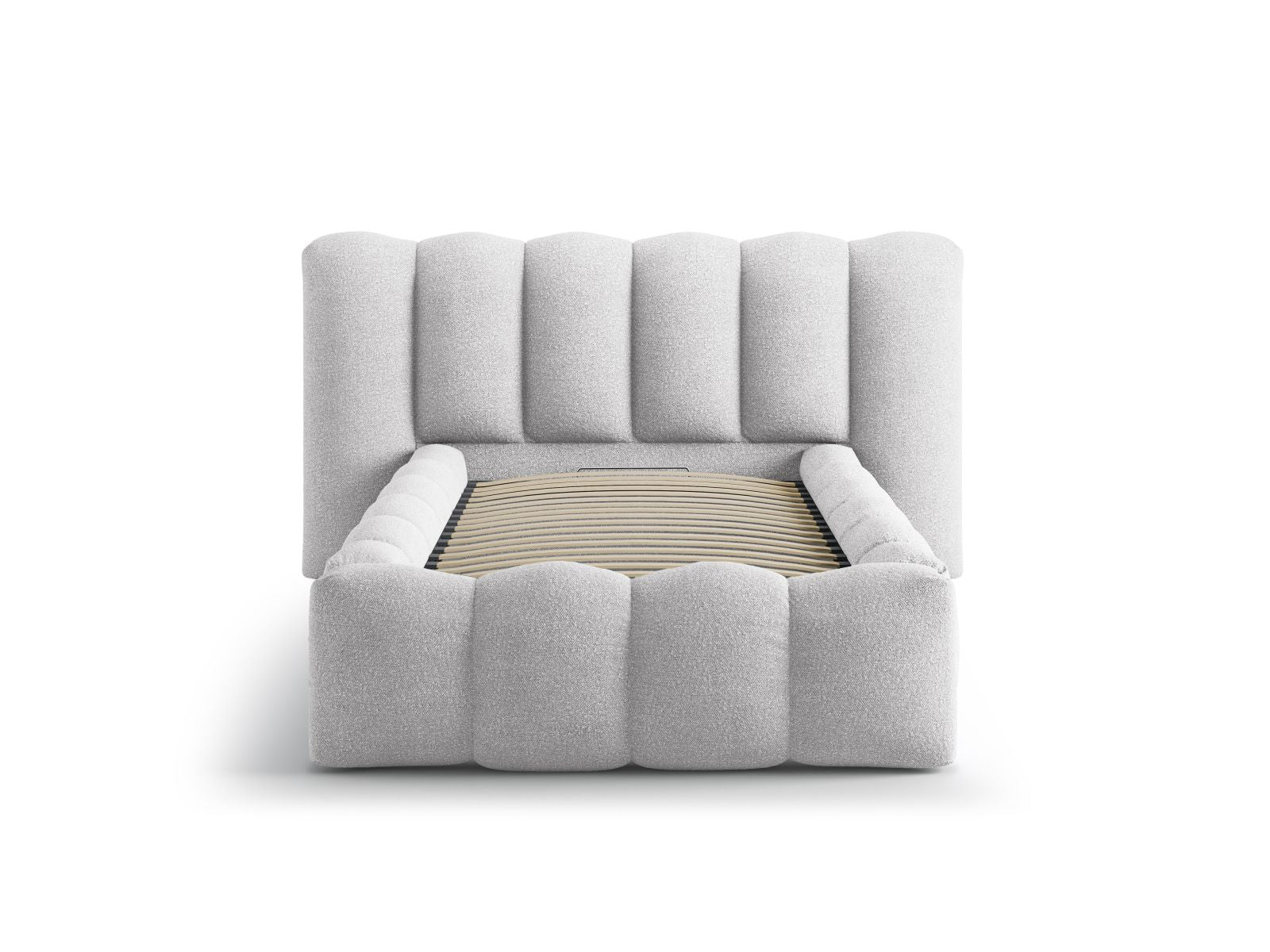 Elegantes Lupine Bett mit Stauraum und Kopfteil in Light Grey-Baloo, ideal für stilvolle Schlafzimmerlösungen von Micadoni.