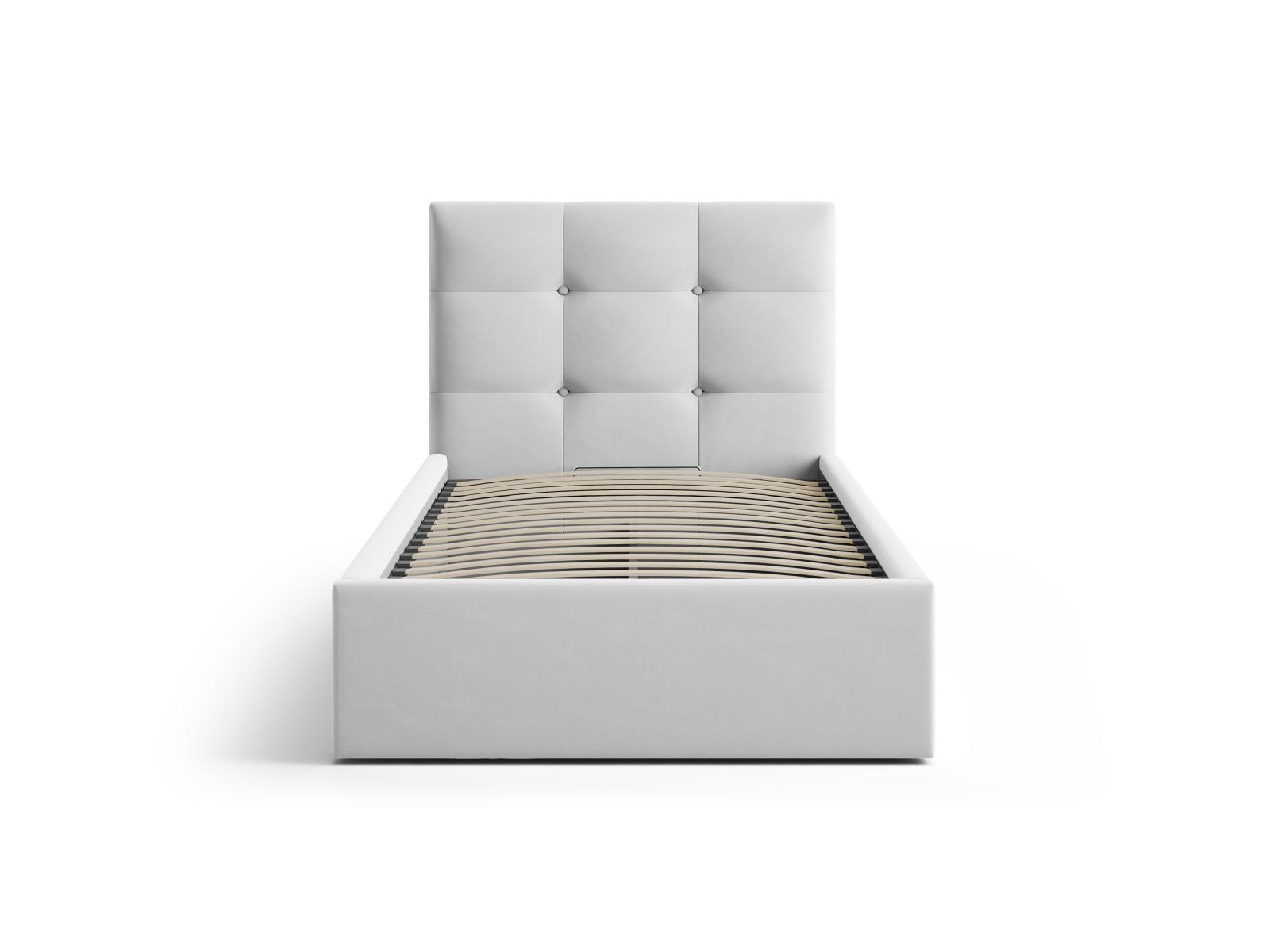 Elegantes Phaedra Bett mit 90 cm Breite, Stauraum und Kopfteil in Light Grey-Magic Velvet, ideal für stilvolle Schlafzimmer.