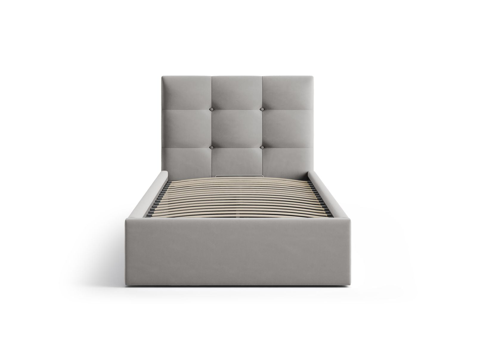 Elegantes Phaedra Bett mit 90 cm Breite, Stauraum und Kopfteil in edlem Dunkelgrau aus Magic Velvet, ideal für stilvolle Schlafzimmer.