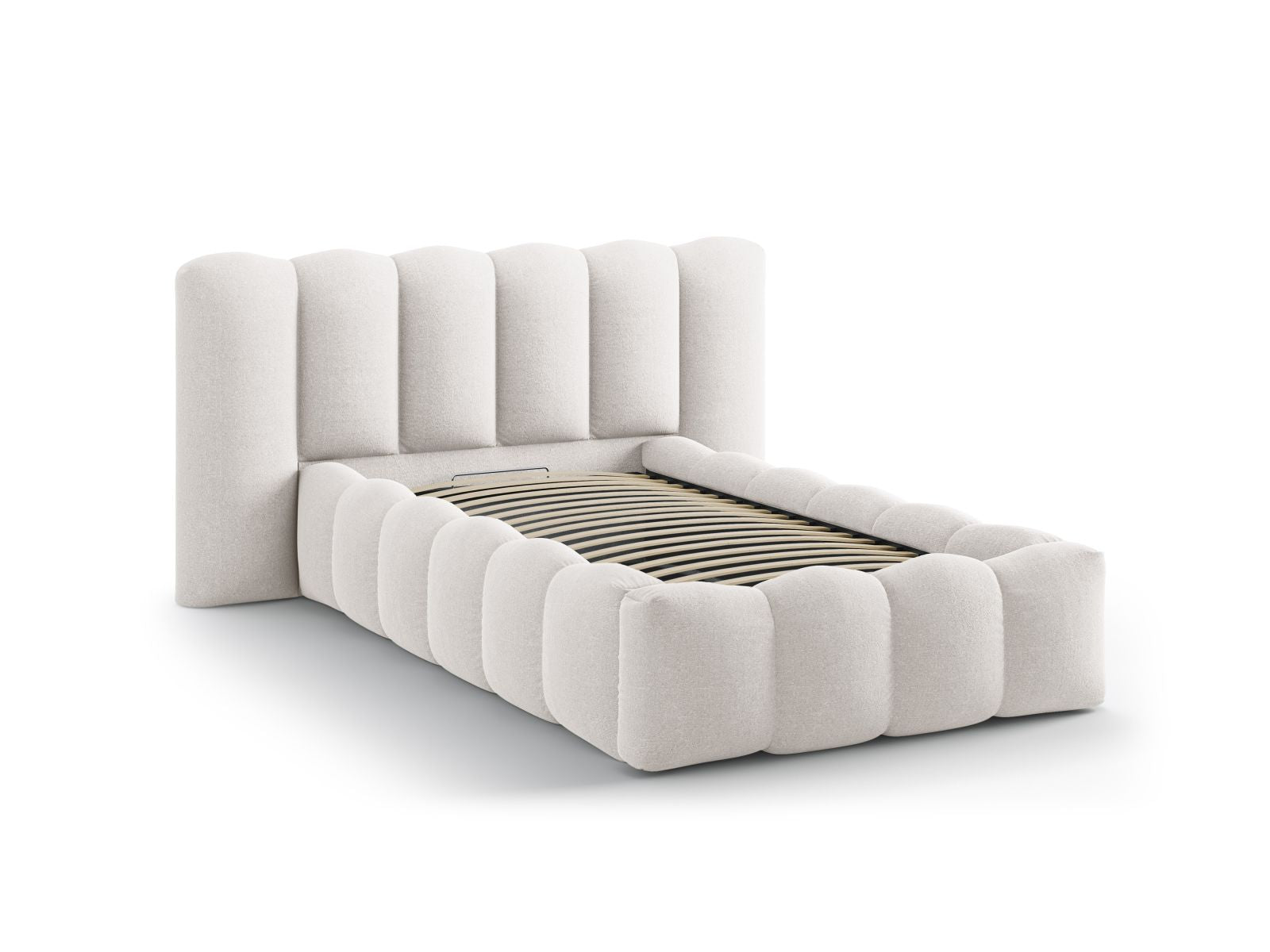 Stylisches Micadoni Bett Lupine in 90 cm Breite, ideal für kleine Räume, mit elegantem Kopfteil und cleverem Stauraum für mehr Ordnung.