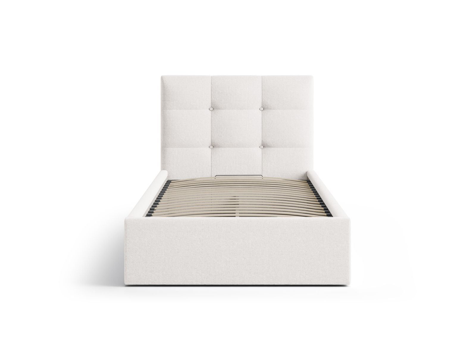 Elegantes Phaedra Bett mit 90 cm Breite, Stauraum und Kopfteil in Light Beige-Moly, ideal für stilvolle Schlafzimmergestaltung.