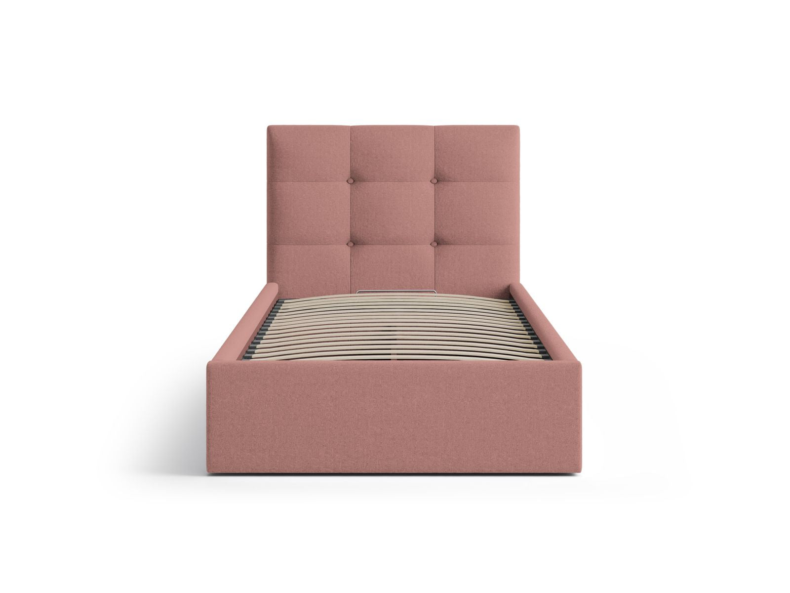 Elegantes Phaedra Bett mit 90 cm Breite, Stauraum und Kopfteil in stilvollem Dunkelpink, ideal für moderne Schlafzimmer.