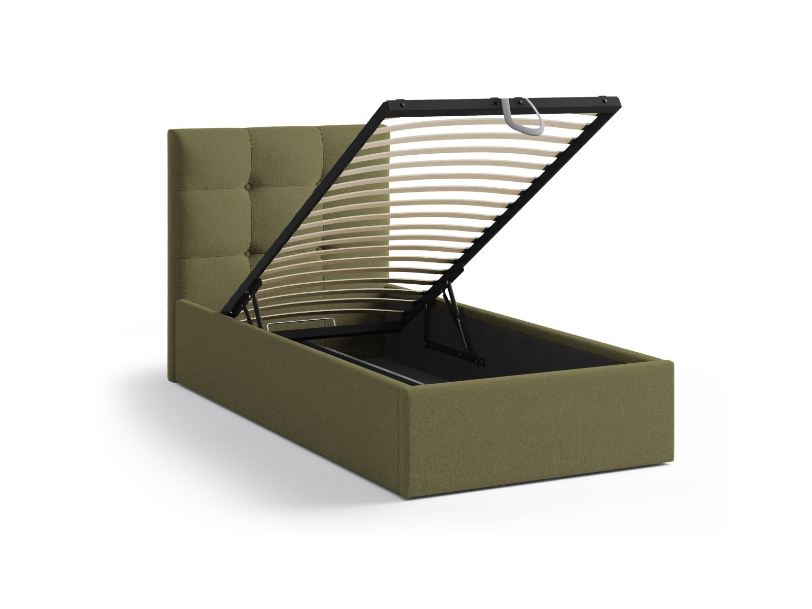 Modernes Phaedra Bett in 90 cm Breite, ideal für kleine Räume, bietet cleveren Stauraum und ein geschmackvolles Kopfteil.