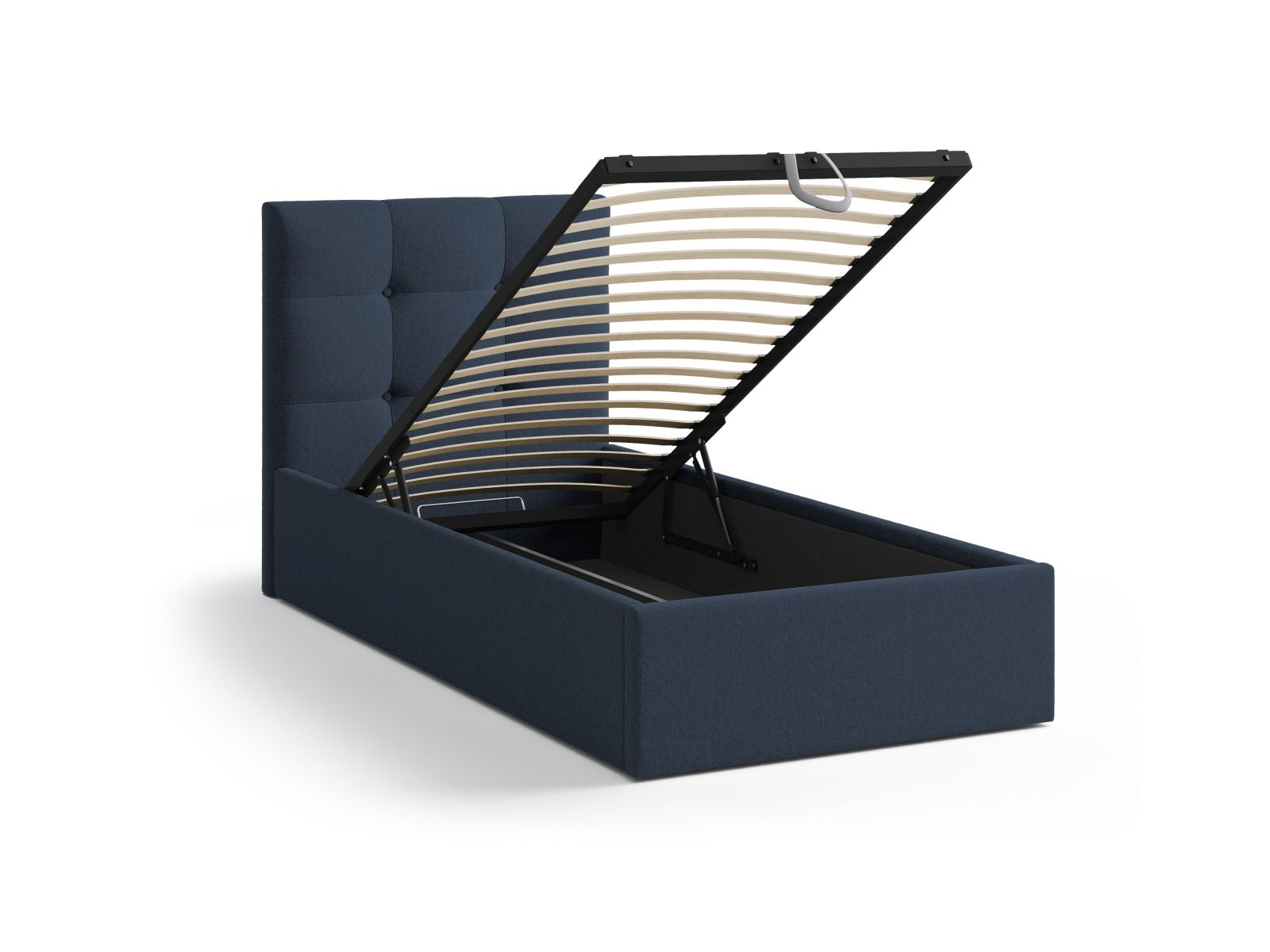 Stylisches Phaedra Bett in Royal Blue-Moly, 90 cm, mit praktischem Stauraum und ansprechendem Kopfteil für ein modernes Ambiente.